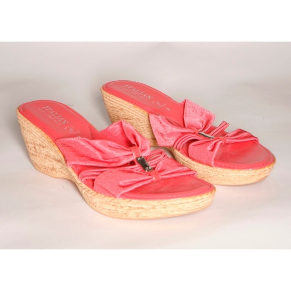 Italian Shoemakers Coral Pink Wedge Sandals - 